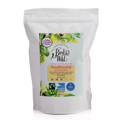Fairtrade Organic Decaf Ground Coffee 200g - Ideal For French Press Cafetiere Filter Drip V60 Aeropress - Swiss Water Decaffeinated Process - Bird & Wild - Donation to RSPB - Strength 3