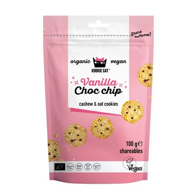 Kookie Cat Choc Chip Vanilla Shareables-Mini Vegan Cookies, Gluten Free, Soy Free, Organic, Cashew & Oats-10 x 100g Multipack