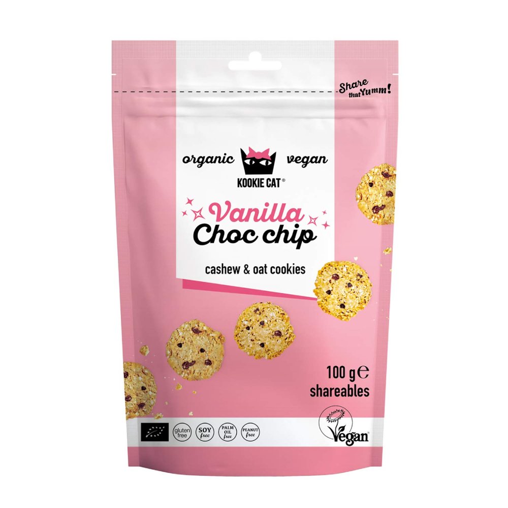 Kookie Cat Choc Chip Vanilla Shareables-Mini Vegan Cookies, Gluten Free, Soy Free, Organic, Cashew & Oats-10 x 100g Multipack