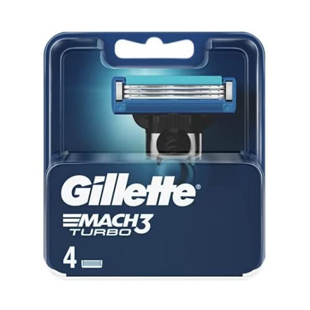Gillette Mach3 Turbo Replacement Blades for Men's Razor, Designed with Precise Cut Steel to Last 15 Shave Per Blade 4 Pcs