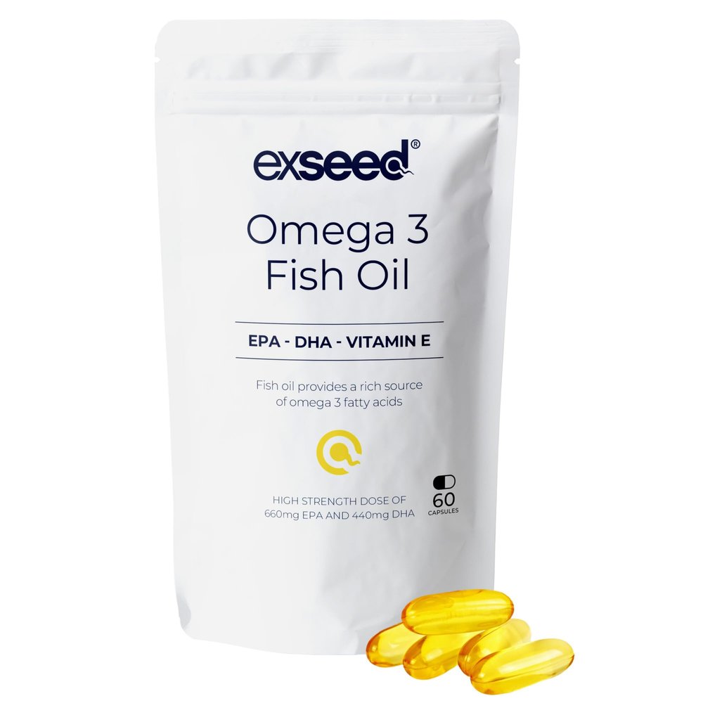 ExSeed Omega 3 Fish Oil Capsules High Strength for Men  2000mg DHA + EPA  Fertility Supplements for Men  Heart & Brain Support  Vitamins for Male Fertility  60 Softgels