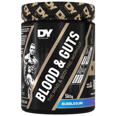 DY Nutrition - Blood & Guts Pre Workout Powder, 380g (Bubblegum) - High Strength Preworkout with 350mg Caffeine, Citrulline Malate, Beta Alanine, Arginine AKG, L-Tyrosine, Vitamin B3 for Men & Women