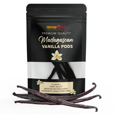 10x Premium Madagascan Bourbon Vanilla Pods Grade A (12-14cm) - Authentic Madagascar Cured Vanilla Beans Sticks Planifolia Type - Hand Picked Traceable from Source - (10 Pods)