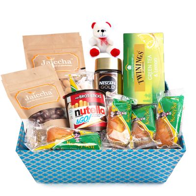 Jaiccha Ghasitaram Perfect Tea/ Coffee Time Basket Hamper with Teddy|Gift for Diwali,Holi,Rakhi,Valentine,Christmas,Birthday,Anniversary,Her,Him|