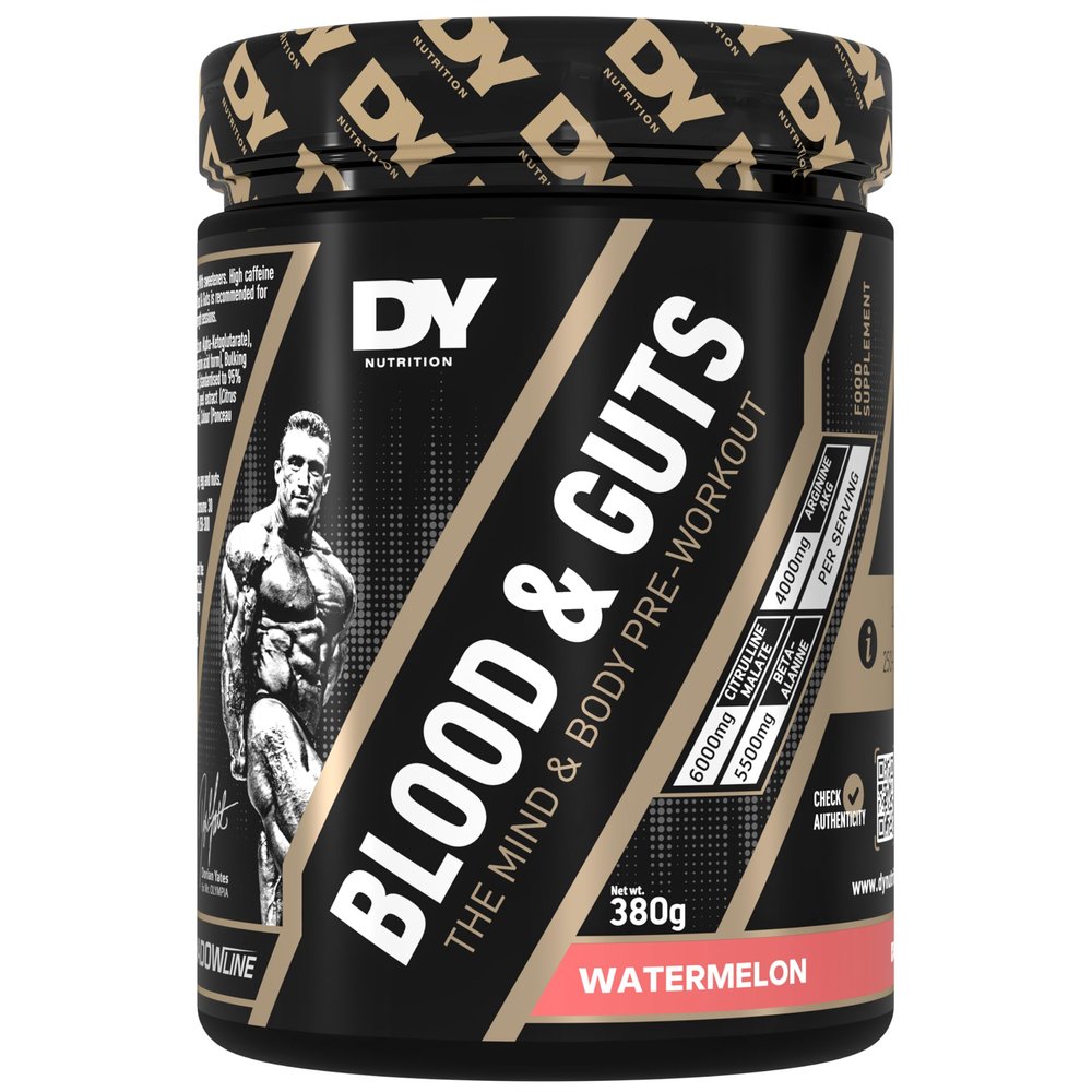 DY Nutrition - Blood & Guts Pre Workout Powder, 380g (Watermelon) - High Strength Preworkout with 350mg Caffeine, Citrulline Malate, Beta Alanine, Arginine AKG, L-Tyrosine, Vitamin B3 for Men & Women