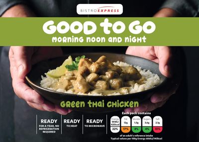 Bistro Express Green Thai Chicken, Chicken Pieses in a Traditonal Green Curry Sauce with Ric 6 x 300g Long Life Ready Meal