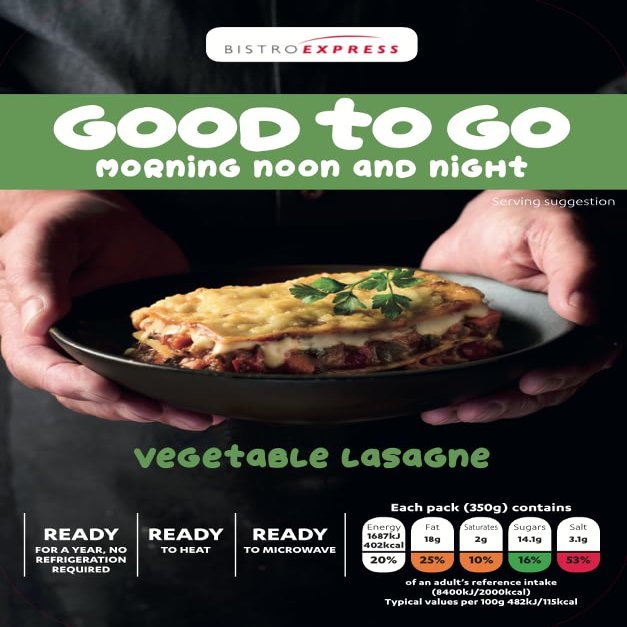 Bistro Express Vegetable Lasagne, Layers of Lasagne Pasta with a Tomato and Aubergine Sauce 6 x 350g Long-Life Ready Meal