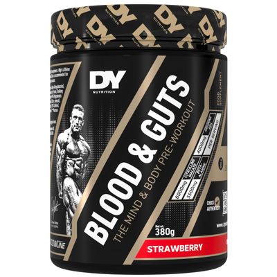DY Nutrition - Blood & Guts Pre Workout Powder, 380g (Strawberry) - High Strength Preworkout with 350mg Caffeine, Citrulline Malate, Beta Alanine, Arginine AKG, L-Tyrosine, Vitamin B3 for Men & Women