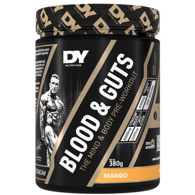 DY Nutrition - Blood & Guts Pre Workout Powder, 380g (Mango) - High Strength Preworkout with 350mg Caffeine, Citrulline Malate, Beta Alanine, Arginine AKG, L-Tyrosine, Vitamin B3 for Men & Women
