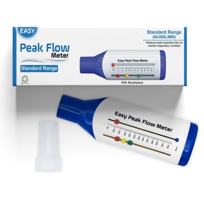 Easy Peak Flow Meter with Mouthpiece for Adult to Monitor Lung Function, Expiratory Flow Meter, Standard Range for Adult Include Instructions and Blank Charts Color Coded Indicators