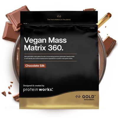 Protein Works | Vegan Mass Matrix 360 - Gold Innovation, Vegan Mass Gainer, Weight Gain Supplement, Tri Protein Blend, Amino Acids, Post Workout Protein Shake, Chocolate Silk, 5 Servings, 1kg