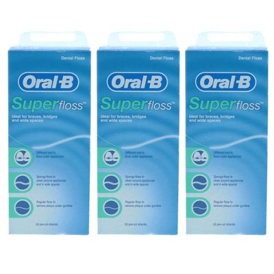 3 x Super Waxed Dental Floss 50 Strands Braces Bridge Wide Space Oral Teeth