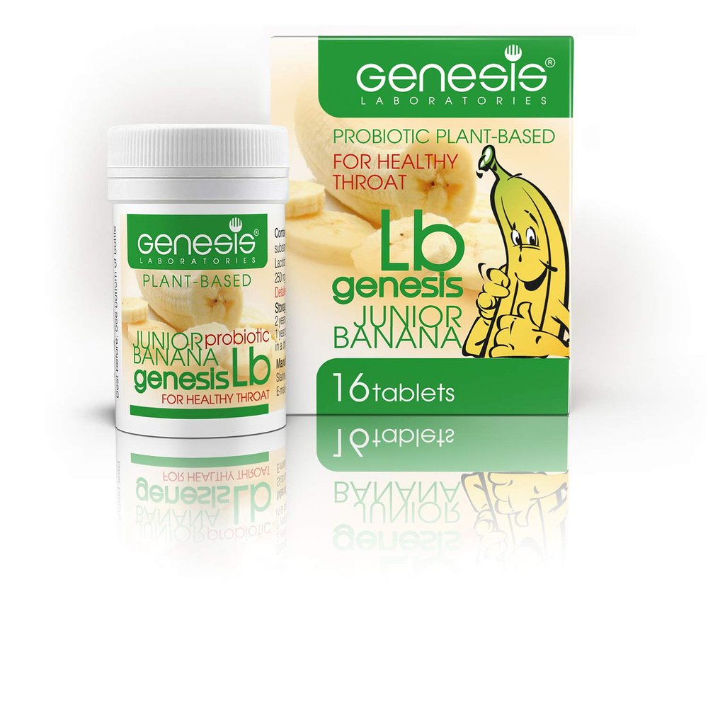 Genesis LB Junior Kids Probiotic Chewable Tablets - Banana Flavour with Xylitol, 16 Tablets for Childrens Digestive Health