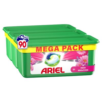 Ariel All-in-1 PODS Washing Liquid Laundry Detergent Tablets/Capsules, 90 Washes (30 x 3), With Touch of Lenor Freshness, 2x Longer Lasting Freshness*