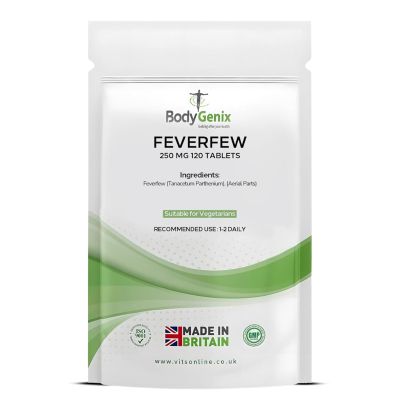 Bodygenix Feverfew 250mg Tablets - Migraine Headaches Relief Joints Health Anti Inflammatory Natural Supplement - 120 Tablets 4 Month Supply
