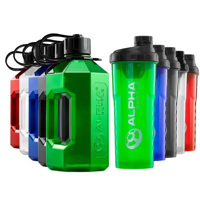 Alpha Designs 2 Pack Water Bottle (2.4L) & Protein Shaker Bottle (1L) Bundle - Gym Gifts for Men & Women - Green