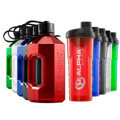 Alpha Designs 2 Pack Water Bottle (2.4L) & Protein Shaker Bottle (1L) Bundle - Gym Gifts for Men & Women - Red