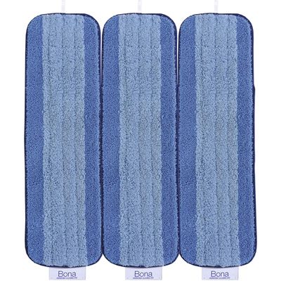 Bona Microfibre Cleaning Pad, for Wood and Hard-Surface Floors, fits Bona Family of Mops, 3 Count (Pack of 3), Blue