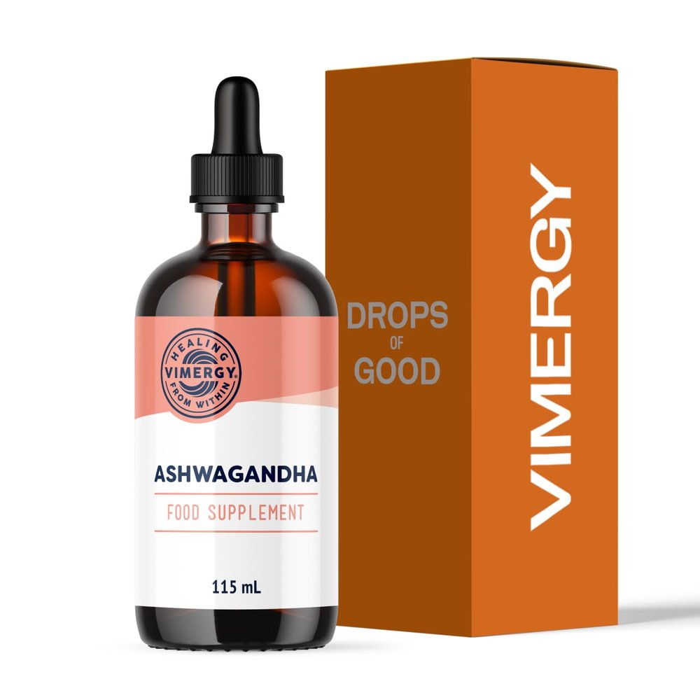 VIMERGY Organic Liquid Ashwagandha - New Root-Extract Formula  Adaptogen - USDA Organic, Vegan, Kosher, Paleo, Gluten-Free  Full (115ml) Sizes