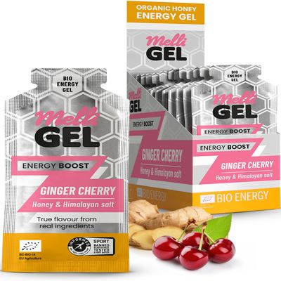 Energy Gel Ginger Cherry MelliGEL 100% Organic Energy Gels with Honey & Himalayan Salt Precision Hydration & Electrolyte Balance Take Before, During & After Running and Intense Activities