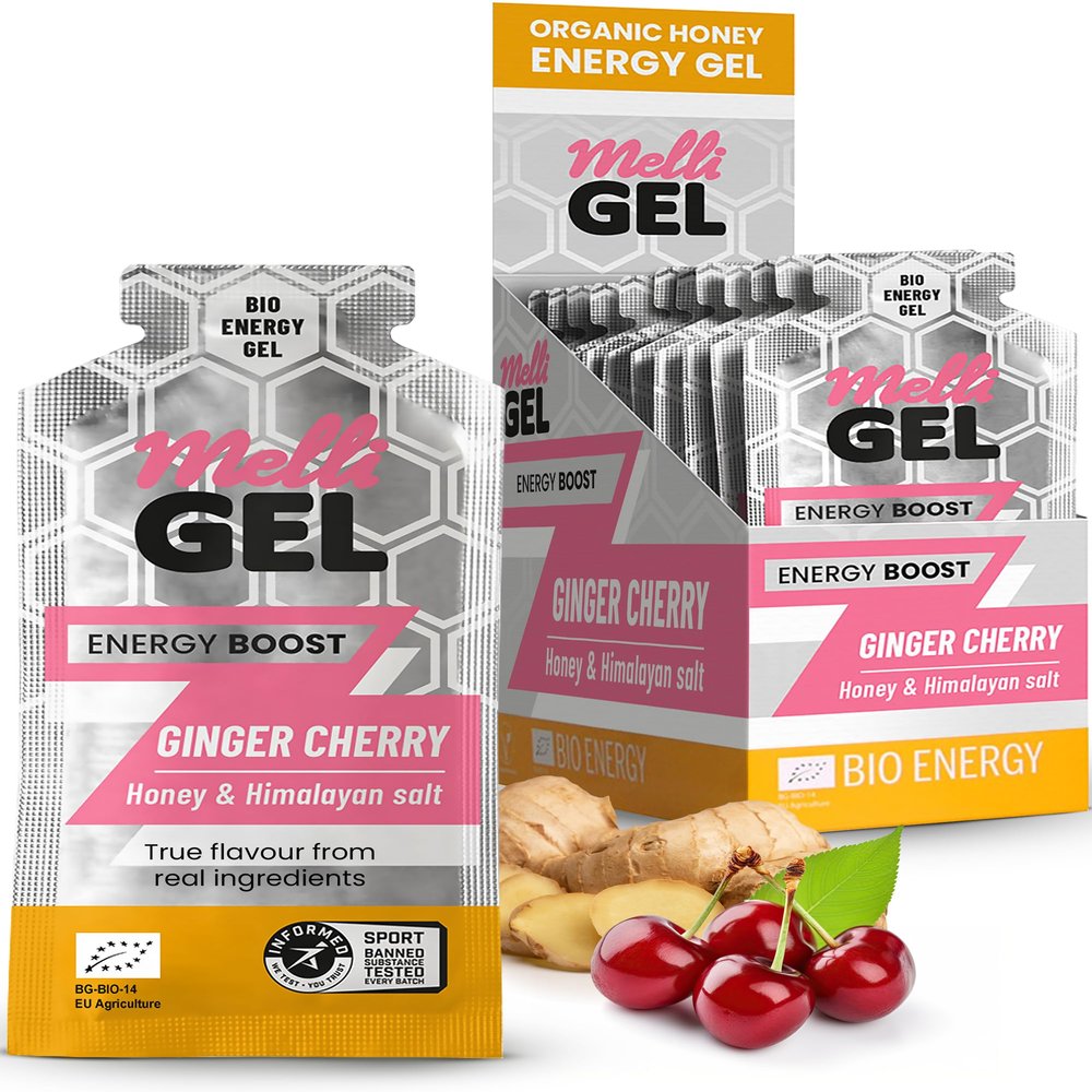 Energy Gel Ginger Cherry MelliGEL  100% Organic Energy Gels with Honey & Himalayan Salt  Precision Hydration & Electrolyte Balance  Take Before, During & After Running and Intense Activities