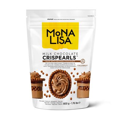 Mona Lisa Crispearls by Callebaut (Milk Chocolate, 1 x 800g Bag) Resealable Velcro 800g Bag - Flavoured coated cereal balls for decorating cakes, cupcakes, waffles, crepes, pancakes