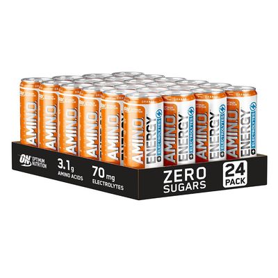 Optimum Nutrition Essential Amino Energy + Electrolytes, Ready to Drink Sugar Free EAA Energy Drink with Electrolytes and Caffeine, Workout Supplement for Men and Women, Orange, 24x250 ml