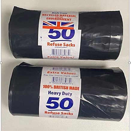 100 Bin Bags Heavy Duty, Refuse Pack,100L, For Waste Dustbin Home Kitchen Garden Waste, 100% Recycled, UK Made, 50X 2