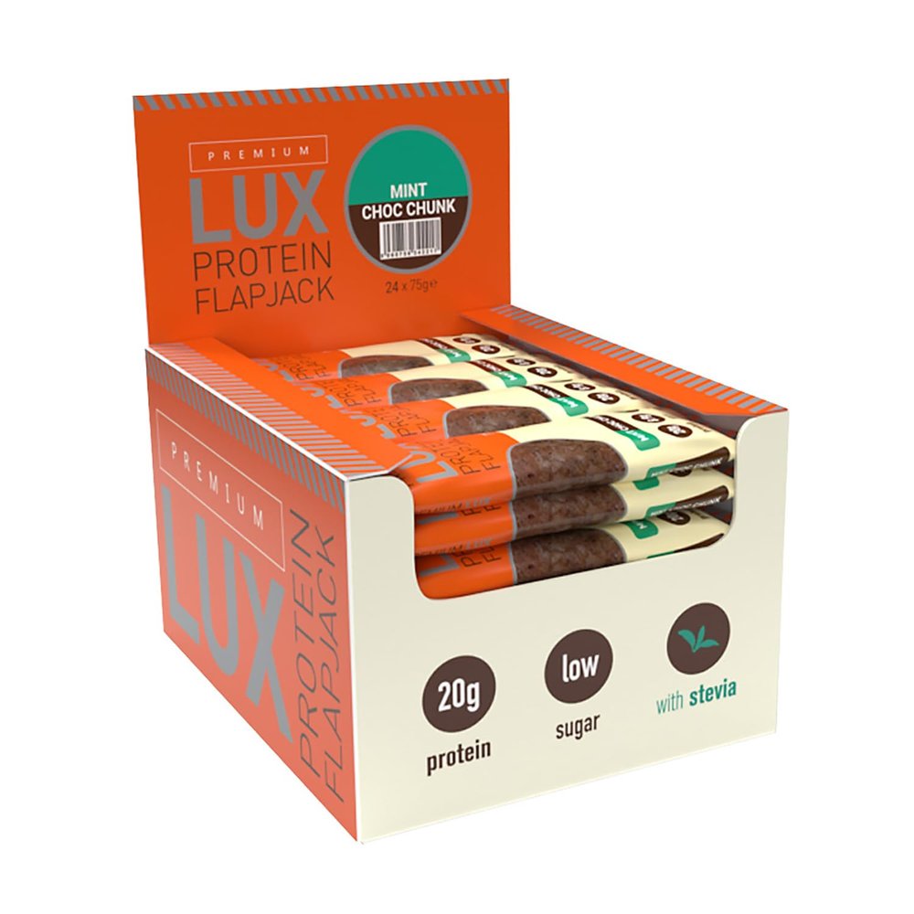 Premium LUX Protein Flapjack Bars - High Protein, Low Sugar Snack  Bodybuilding Warehouse - Mint Chocolate Chunk (24 x 75g)