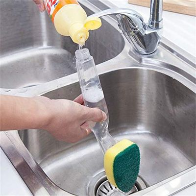 Cleaning Brush Scrubber Kitchen Soap Dispenser Handle Refillable Products Dish Washing Tool Replaceable Sponge Kitchen Organizer