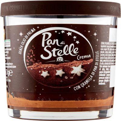 Pan di Stelle Crema Spalmabile Spreadable Cream with Hazelnuts, Cocoa and pan di stelle Biscuits Grains 190g