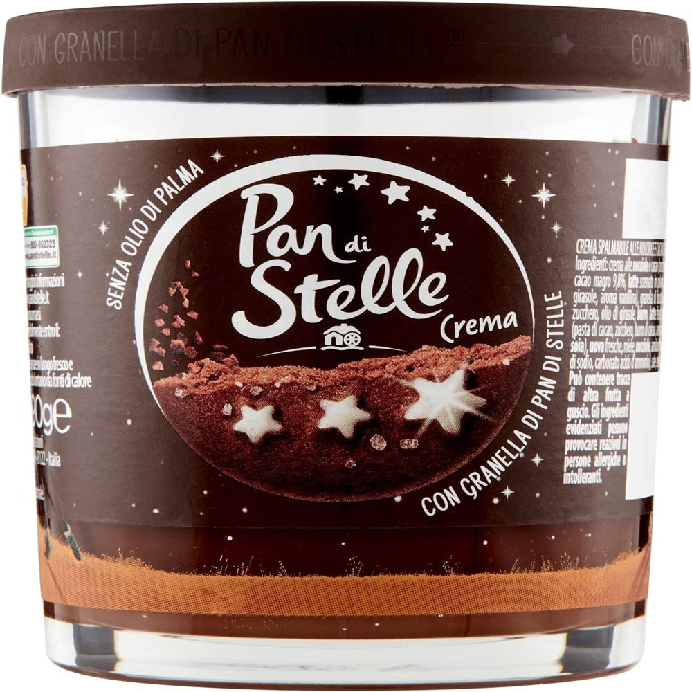 Pan di Stelle Crema Spalmabile Spreadable Cream with Hazelnuts, Cocoa and pan di stelle Biscuits Grains 190g