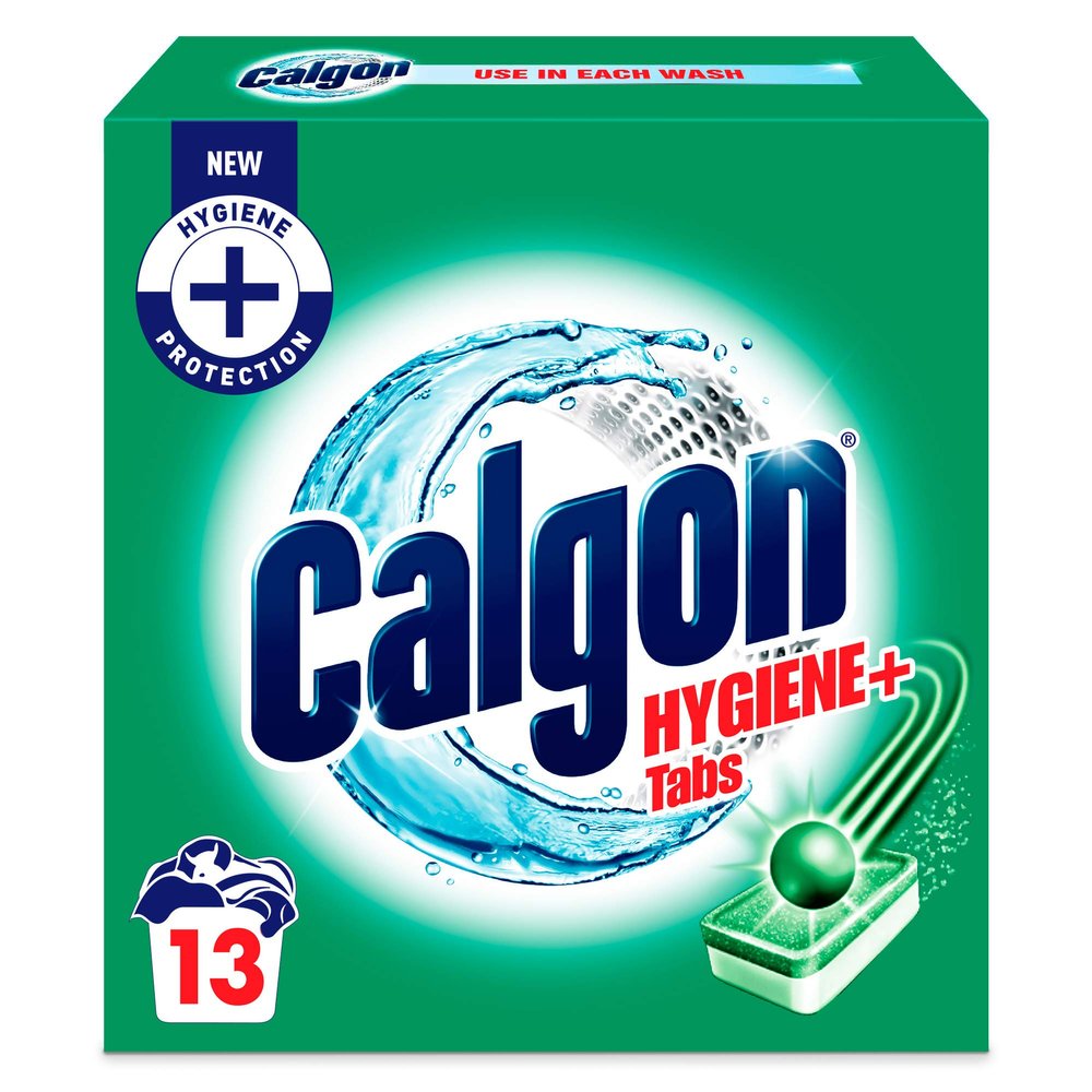 Calgon Hygiene Plus Washing Machine Cleaner and Water Softener Tablets, 13 Count | Prevents from Limescale, Residue & Malodours | Deep Clean | S Pack Size