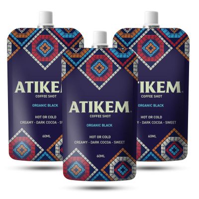 ATIKEM Pure Coffee Shots - Organic Cold Brew Double Espresso, Instant Premium Ethiopian Dark Roast Arabica Coffee, Ready-to-Drink, 150mg Caffeine, Enjoy Hot, Cold or Iced - 60ml (3 Pack)