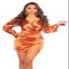 Koucla Women's V-Neck Mini Dress Party Satin Look, bronze, M view 2