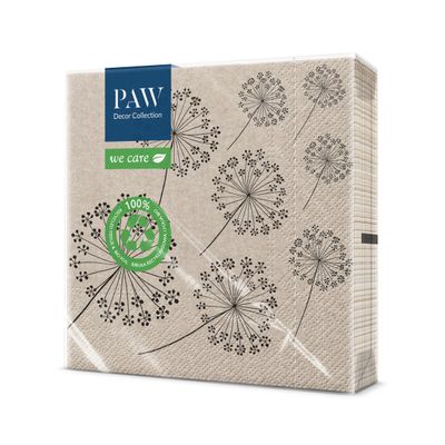 PAW - Napkins 3-Ply (33 x 33 cm) I 20 Pieces I Perfect for Birthdays, Parties, Communion and Celebrations I Paper Napkins with Nature Theme I Environmental Protection, Lwenzahn I Dandelion