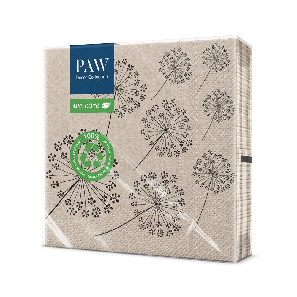 PAW - Napkins 3-Ply (33 x 33 cm) I 20 Pieces I Perfect for Birthdays, Parties, Communion and Celebrations I Paper Napkins with Nature Theme I Environmental Protection, Lwenzahn I Dandelion