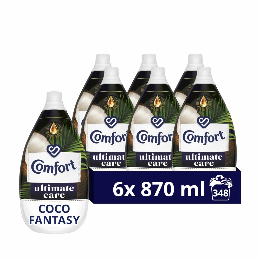 Comfort Ultimate Care Coco Fantasy Ultra-Concentrated Fabric Conditioner bottle made of 100% recycled plastic* for complete clothes protection 6x 870 ml (348 washes)
