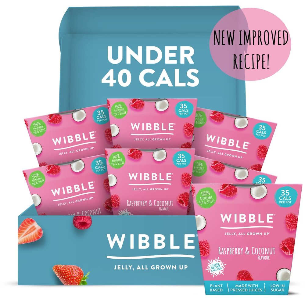 Wibble Vegan Jelly Pots, With Pressed Raspberry Juice, Plant Based, Low Calorie, Low Sugar, Natural, Raspberry and Coconut Pack of 6 x 150g
