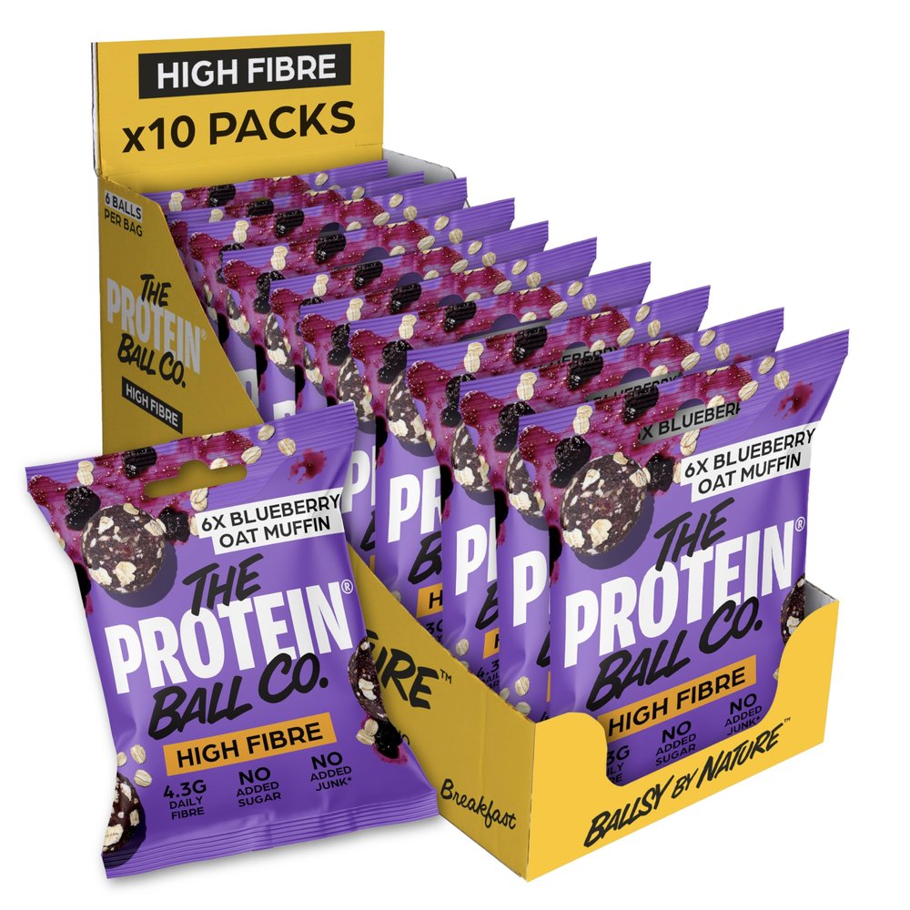 The Protein Ball Co Blueberry Oat Muffin Protein Balls - High Fruit Fibre Snacks - Gluten-Free, No Added Sugar - Healthy Energy Balls, Box of 10 Bags