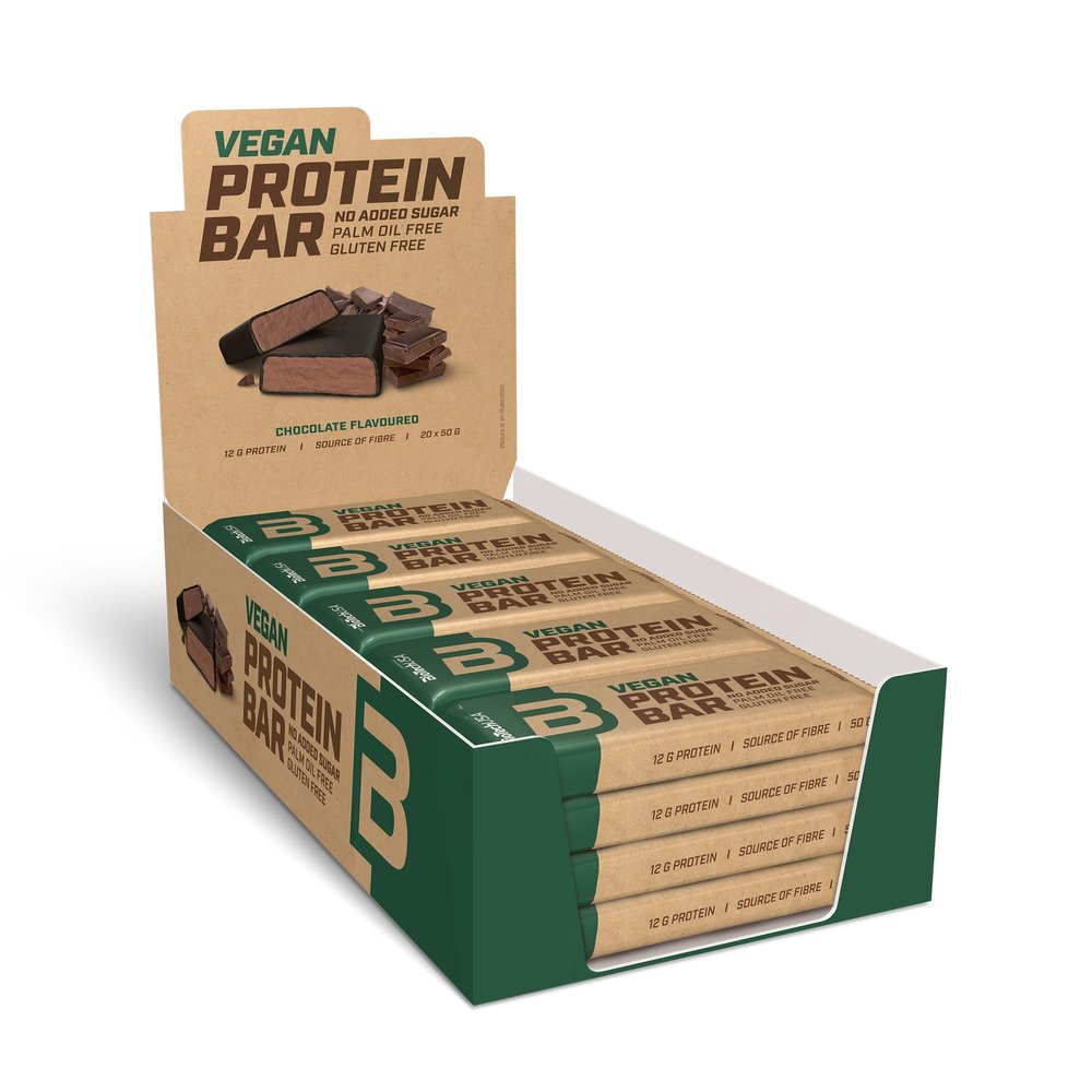 BioTechUSA Vegan Protein Bar, Lactose- and Gluten-Free Protein bar with Protein from Plant-Based Protein Sources, Delicious Chocolate Covering, no Added Sugar, 20 * 50 g, Chocolate