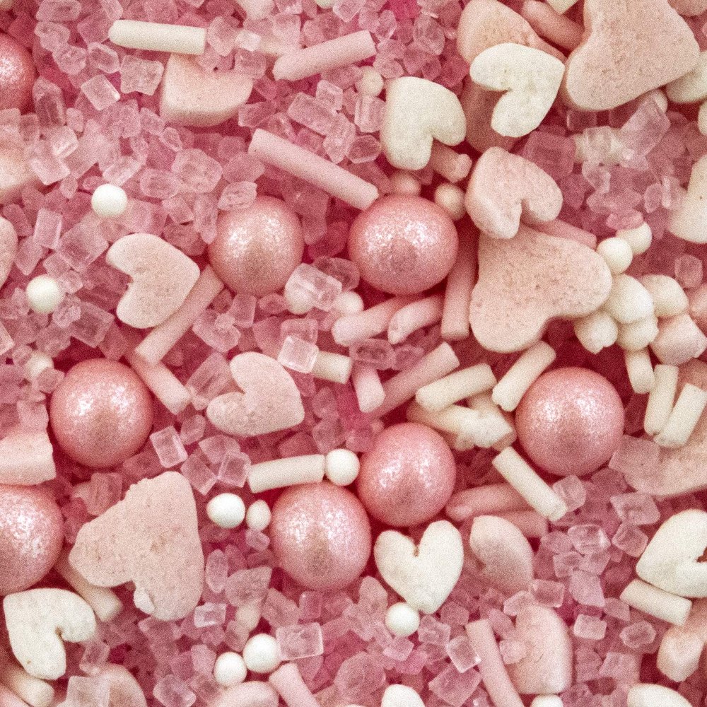 Mothers Day Sprinkles | Edible Cake Decorations | Mix of Baby Pink Hearts, Pearls, Strands, Mini Hearts, Shimmer Sugar & White Strands & 100's & 1000's | Marvellous Mum Sprinkles | 1kg BA103785