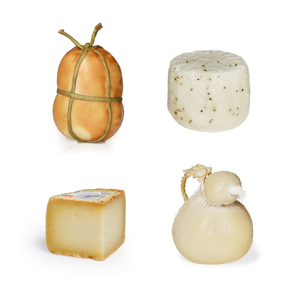 Italian cheese tasting box | Saving pack | Smoked Provola 450g, Salted Primo cheese with pepper 950g, Pastorino Sardo 650g and Classic Caciocavallo 750g