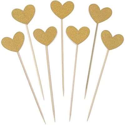 Confetti! 40-piece Heart Cupcake Toppers - Adorable Love-Themed Decorations for Valentine's Day, Weddings, Bridal Showers, Birthdays, and More! - Gold