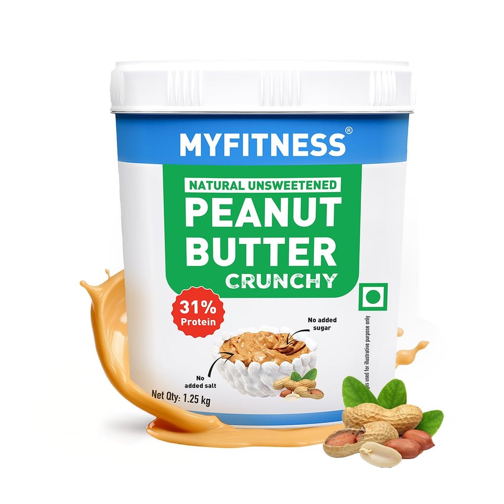 MYFITNESS Peanut Butter Natural Crunchy Non-GMO Gluten-Free No Preservative All Natural Ingredient High Protein Made with American Recipe (1250 Gm)