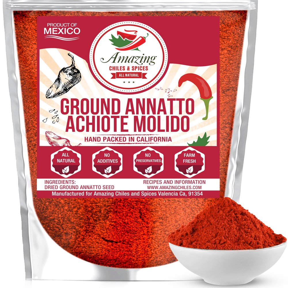 Achiote Powder Ground Annatto Seeds 4oz Great for Adding Color and Mild Flavor in Soup, Stews, Meats and Mexican Recipes