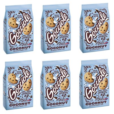 6X Barilla Pavesi Gocciole Coconut Shortbread Cookies with Dark Chocolate and Coconut Biscuits with Chocolate Chips 320g