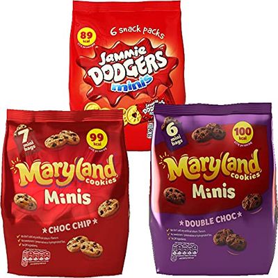 Maryland Mini Cookies Variety Pack. Jammie Dodgers, Maryland Choc Chip and Double Choc Chip Mini Biscuits Multipack (3x6 bags)