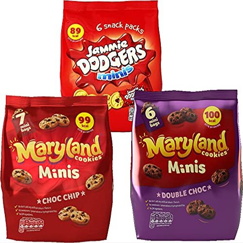 Maryland Mini Cookies Variety Pack. Jammie Dodgers, Maryland Choc Chip and Double Choc Chip Mini Biscuits Multipack (3x6 bags)
