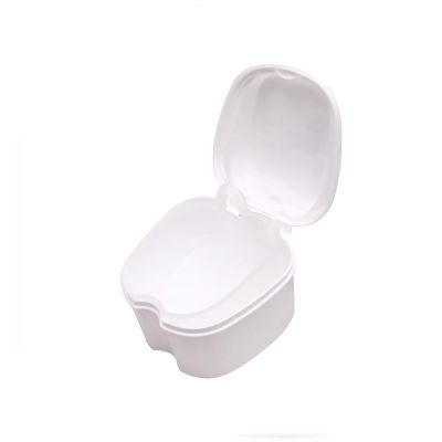 Denture Box PP Material False Teeth Storage Case Cleaning Tools with Filter Portable, Reducing Bacterial Growth(White)